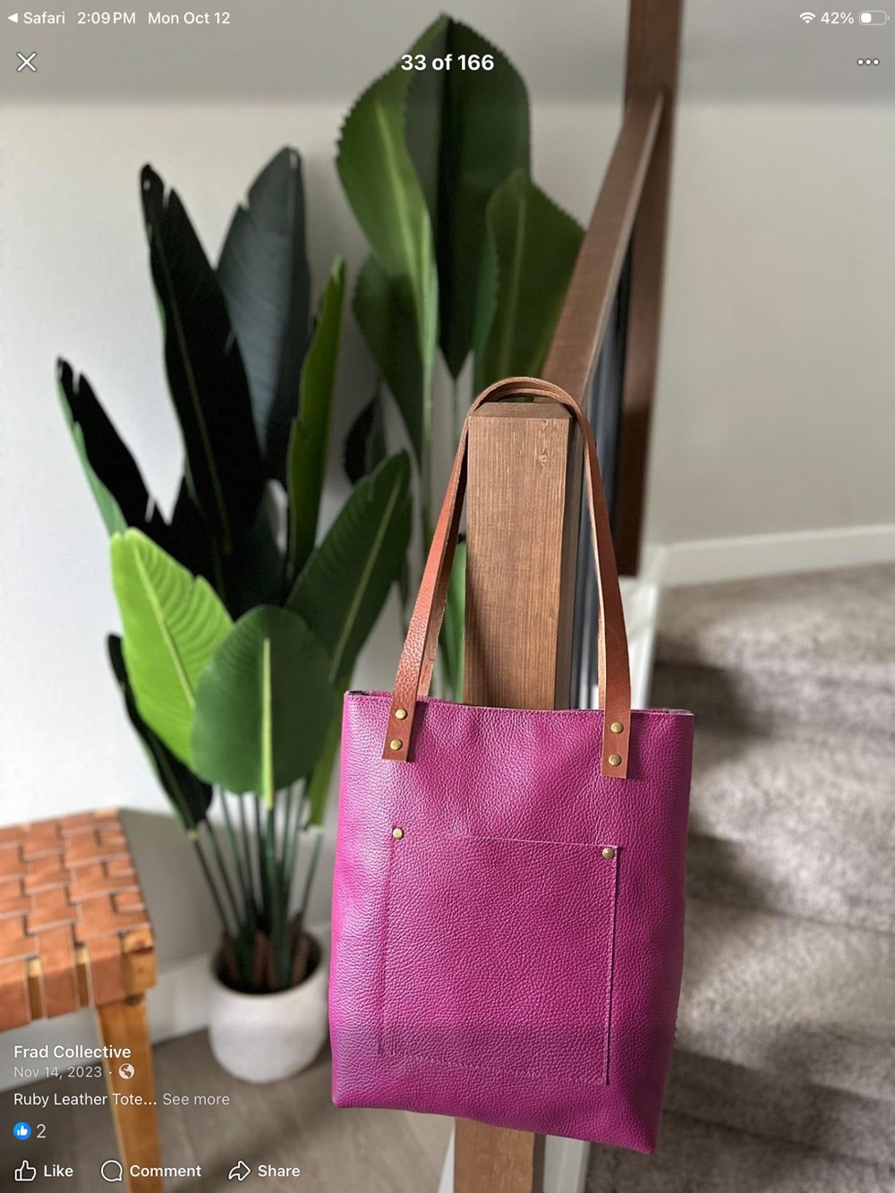 Frad Collective Ruby Leather Tote with Tan Shoulder Straps